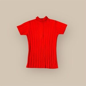 Vintage Vibrant Red Ribbed Knit Top